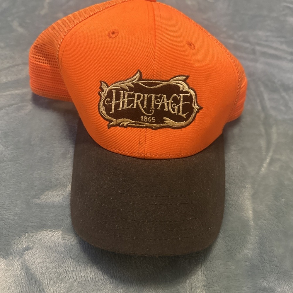 Orvis Heritage 1865 Trucker Hat Cap Orange With Brown Bib SnapBack